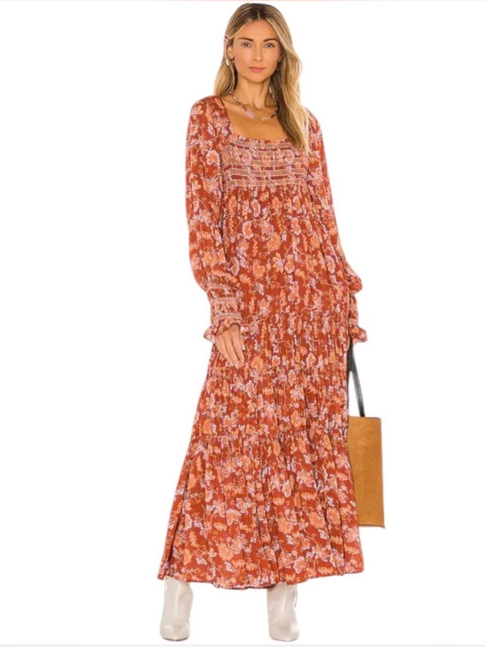 Free People Rust Floral Smocked Maxi Dress - Picture 2 of 6